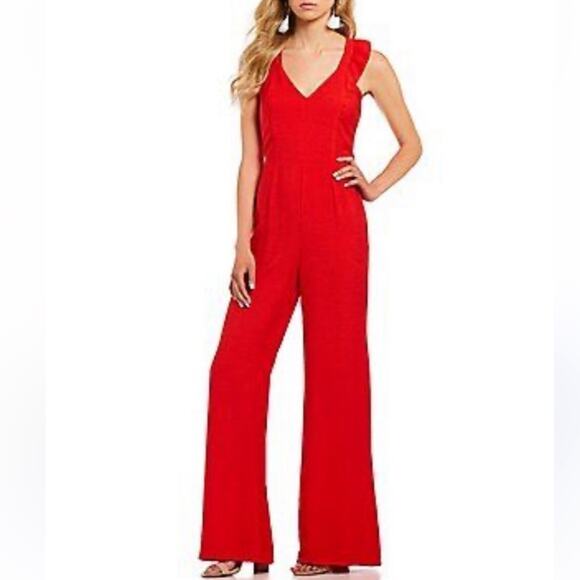 Sugarlips Jumpsuit V-neck Sleeveless Ruffle Wide Leg Poppy Red Women Size XS - Picture 1 of 14